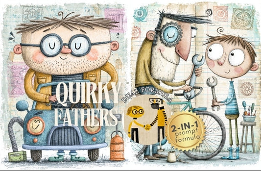 Illustrated book cover with quirky characters and the title 'Quirky Father'.
