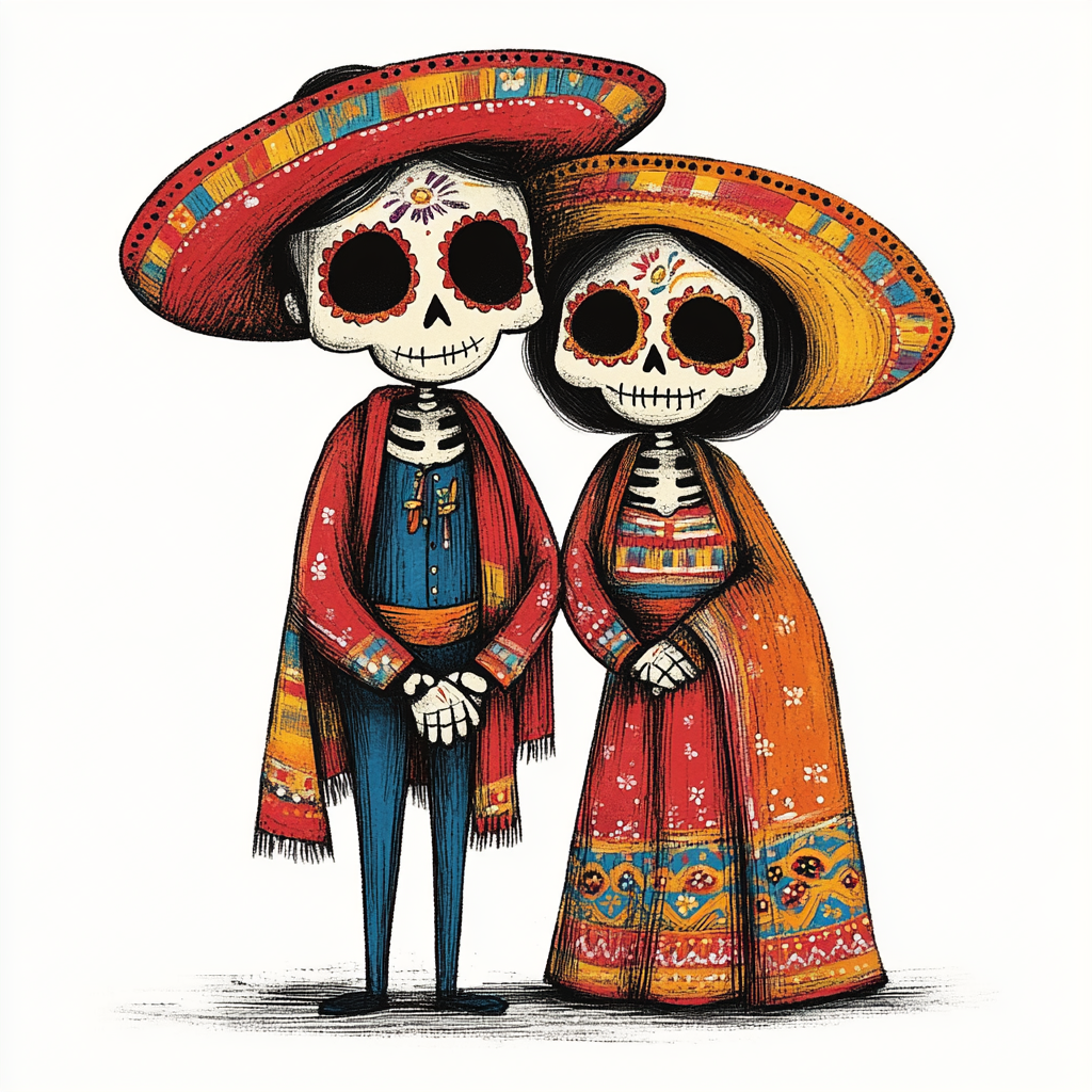 couple of skulls Midjourney Guide PDF For Day Of The Dead Watercolor