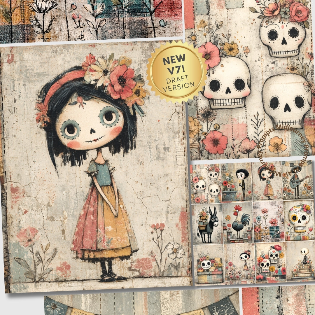 Midjourney V 7 Prompts for Day of the Dead Junk Journal Kit