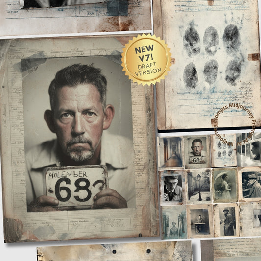 Collage of mugshots and historical photos with a 'NEW V7! DRAFT VERSION' badge.