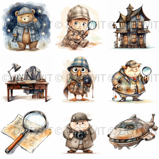 Detective Watercolor Nursery Digital Art and Midjourney Prompt Commercial Use