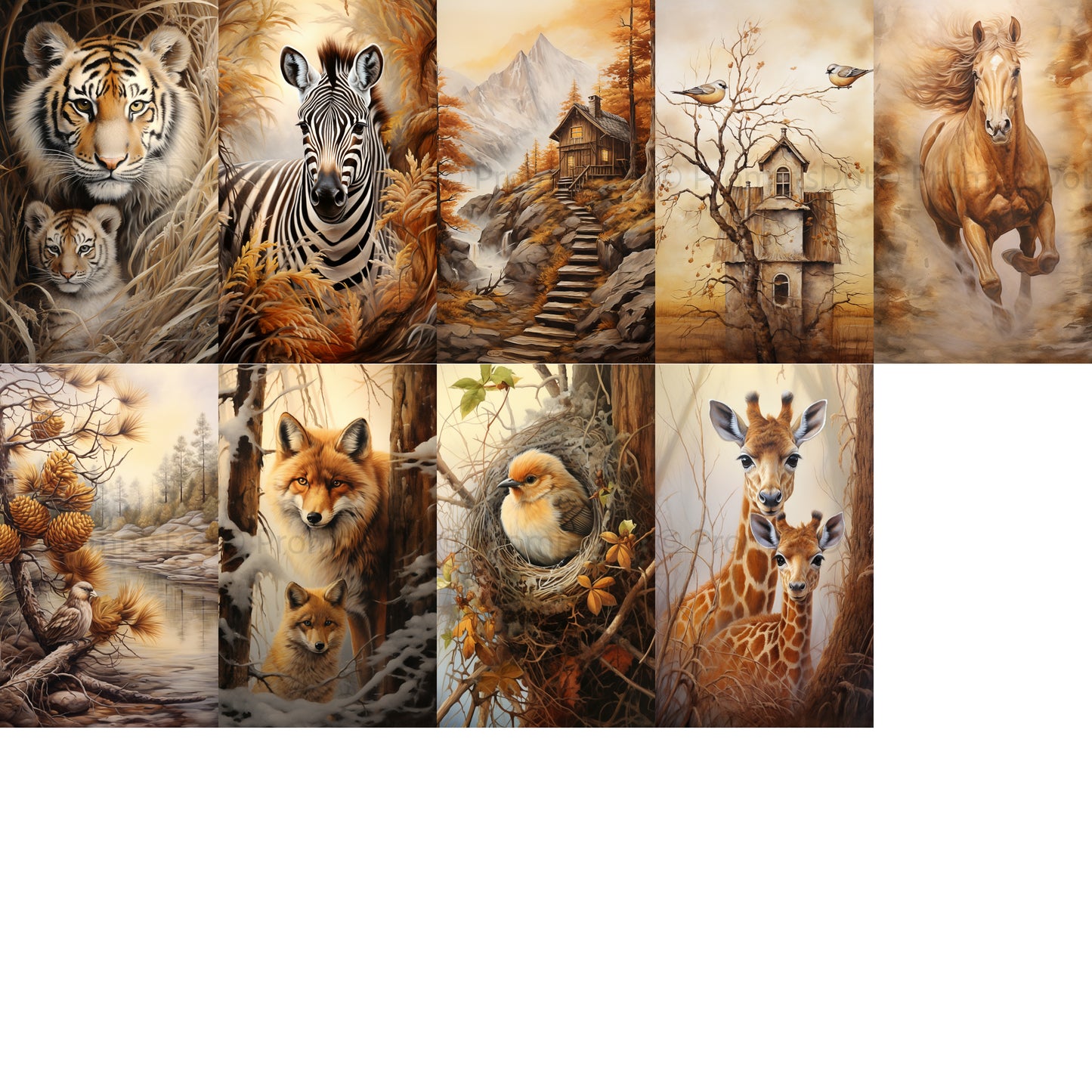 grid of nine Wildlife Animals Posters Landscapes Cards