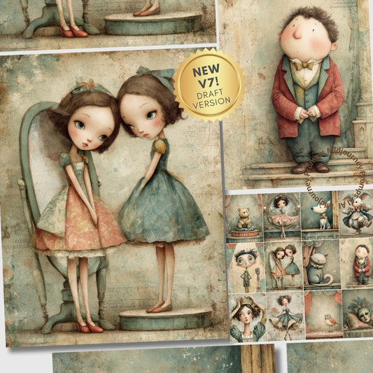 Collage of illustrated characters with a 'NEW V7! DRAFT VERSION' badge.