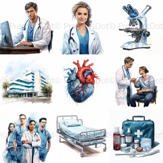 Doctors Watercolor Medicines Professions Digital Art and Midjourney Prompt Commercial Use