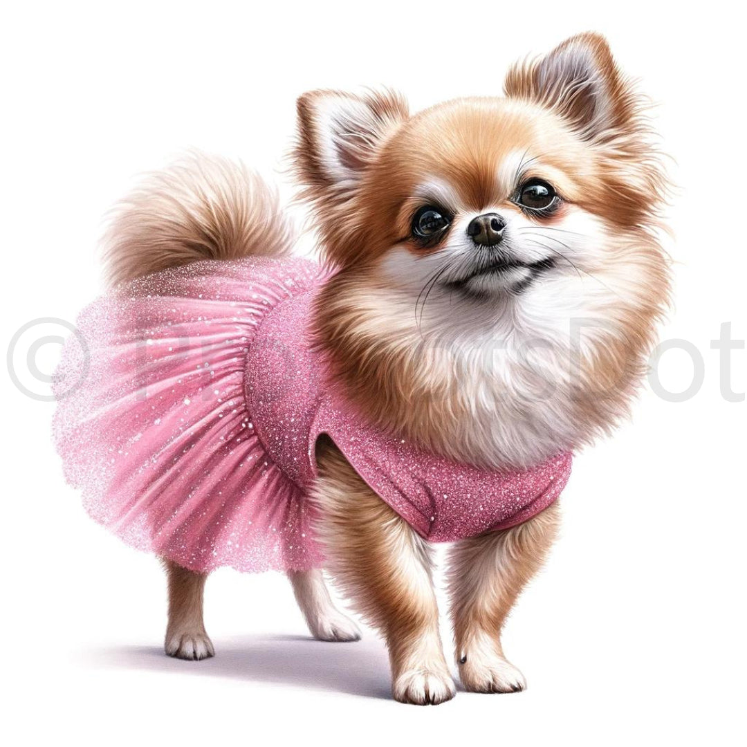 cute chihuahua wearing pinky dress clipart