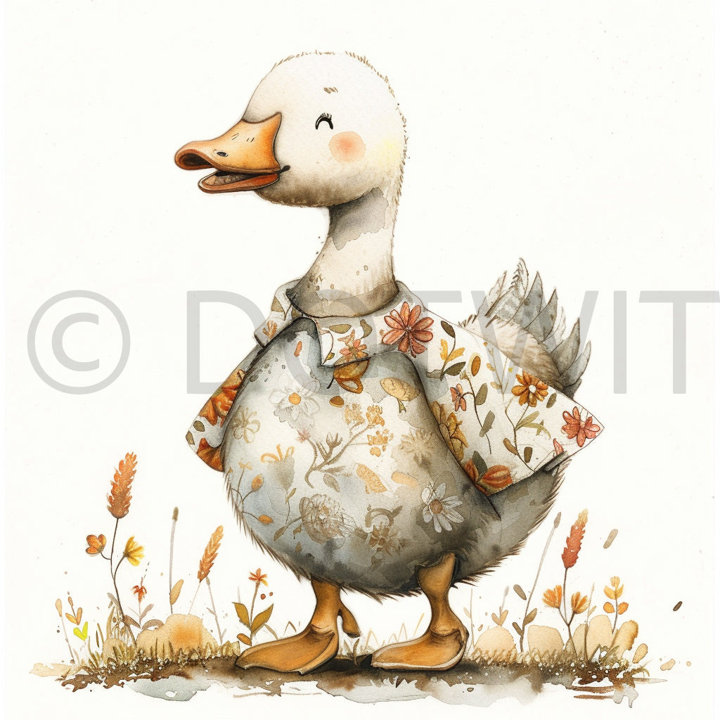 cute goose wearing floral fabric clipart