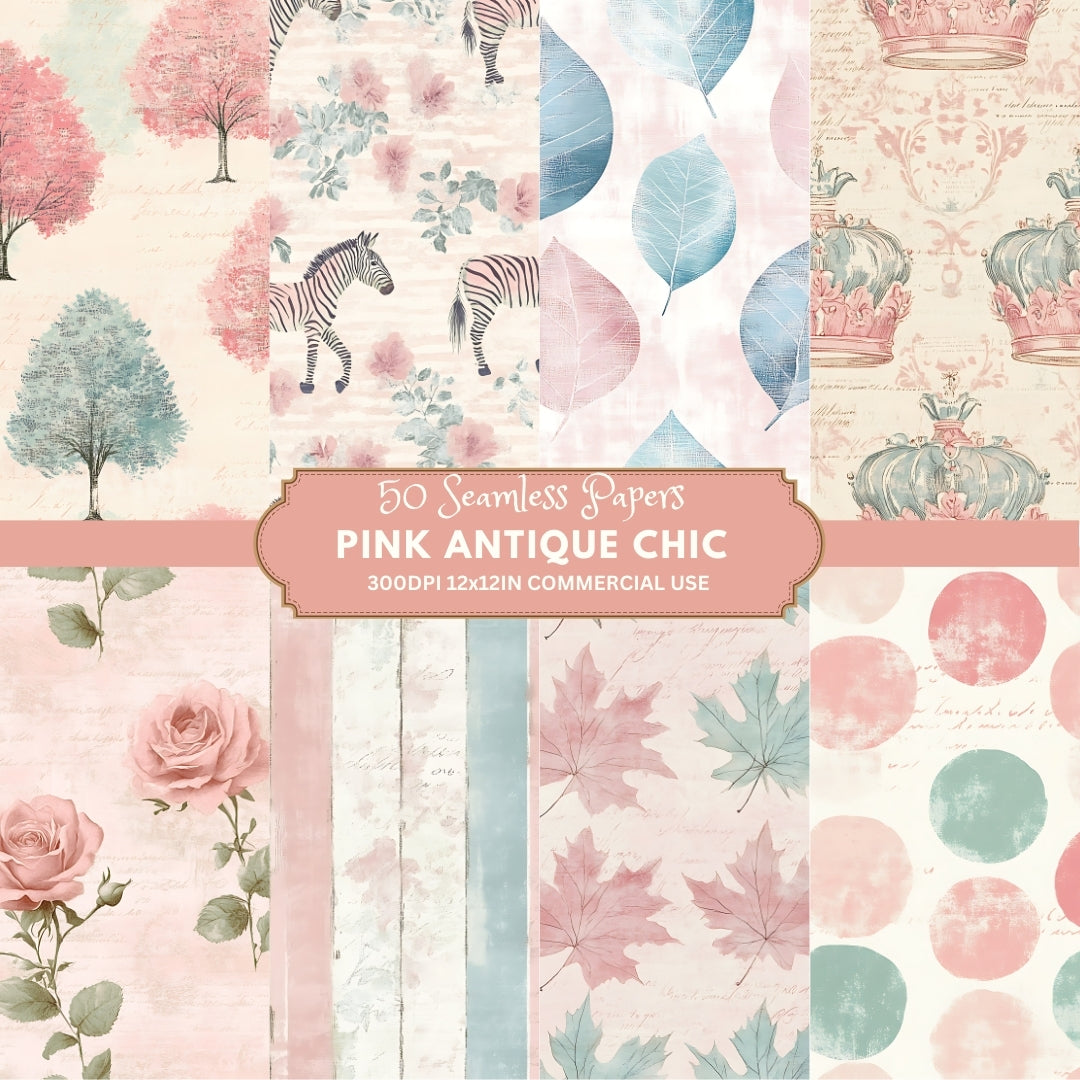 50 Pink Antique Floral Digital Paper Seamless