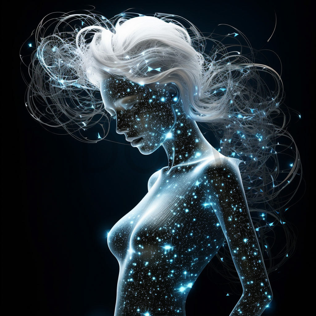 a woman in the space Electric Circuit Diamonds Tshirts Digital Art and Midjourney Prompt Instant Download