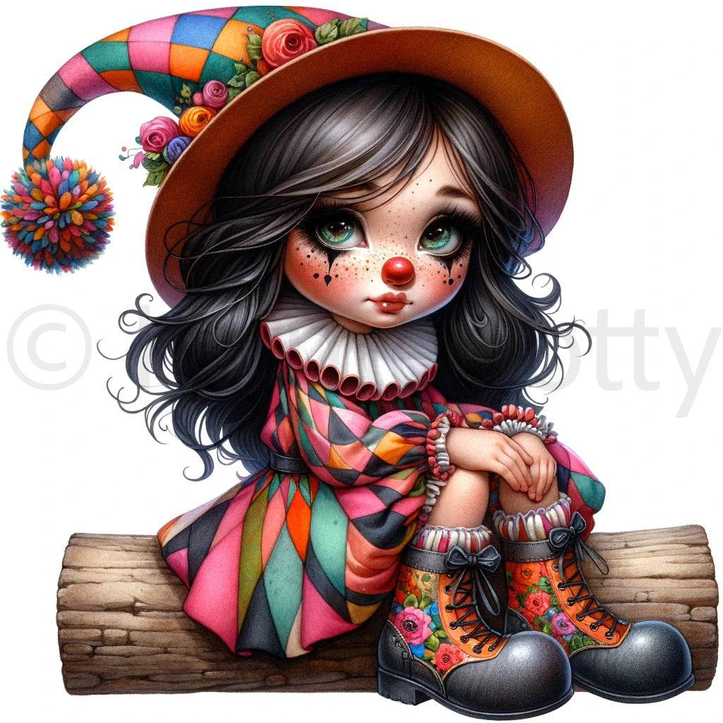 cute clown black hair DALLE 3 DALLE Prompts for Elves Carnival Characters