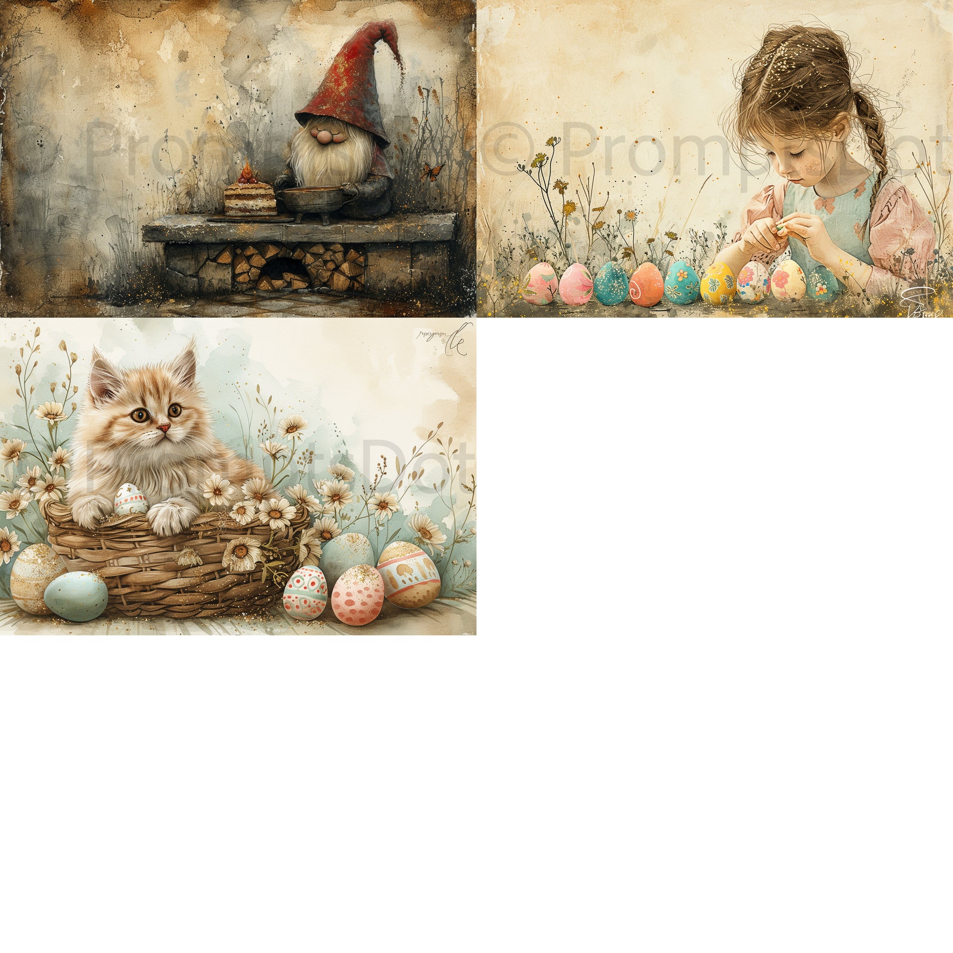 Ephemera Easter Greeting Cards Midjourney Prompt grid