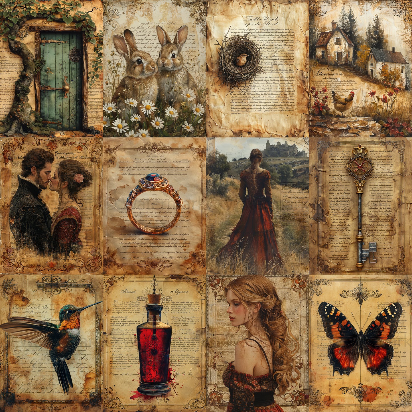 grid Midjourney Guide PDF for Fairy Tale Vintage Scrapbooking Papers