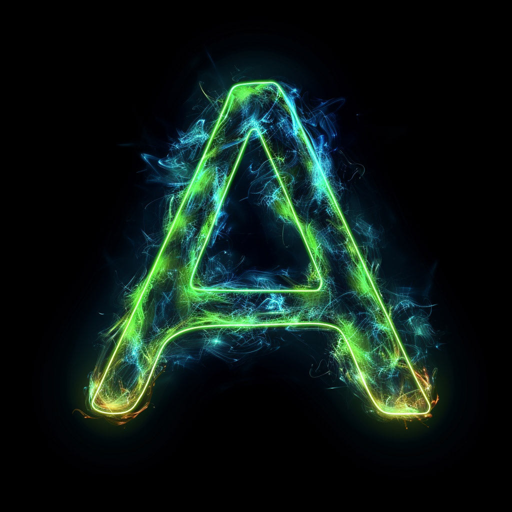 letter a with green glow Fantasy Letters Midjourney Prompt v6