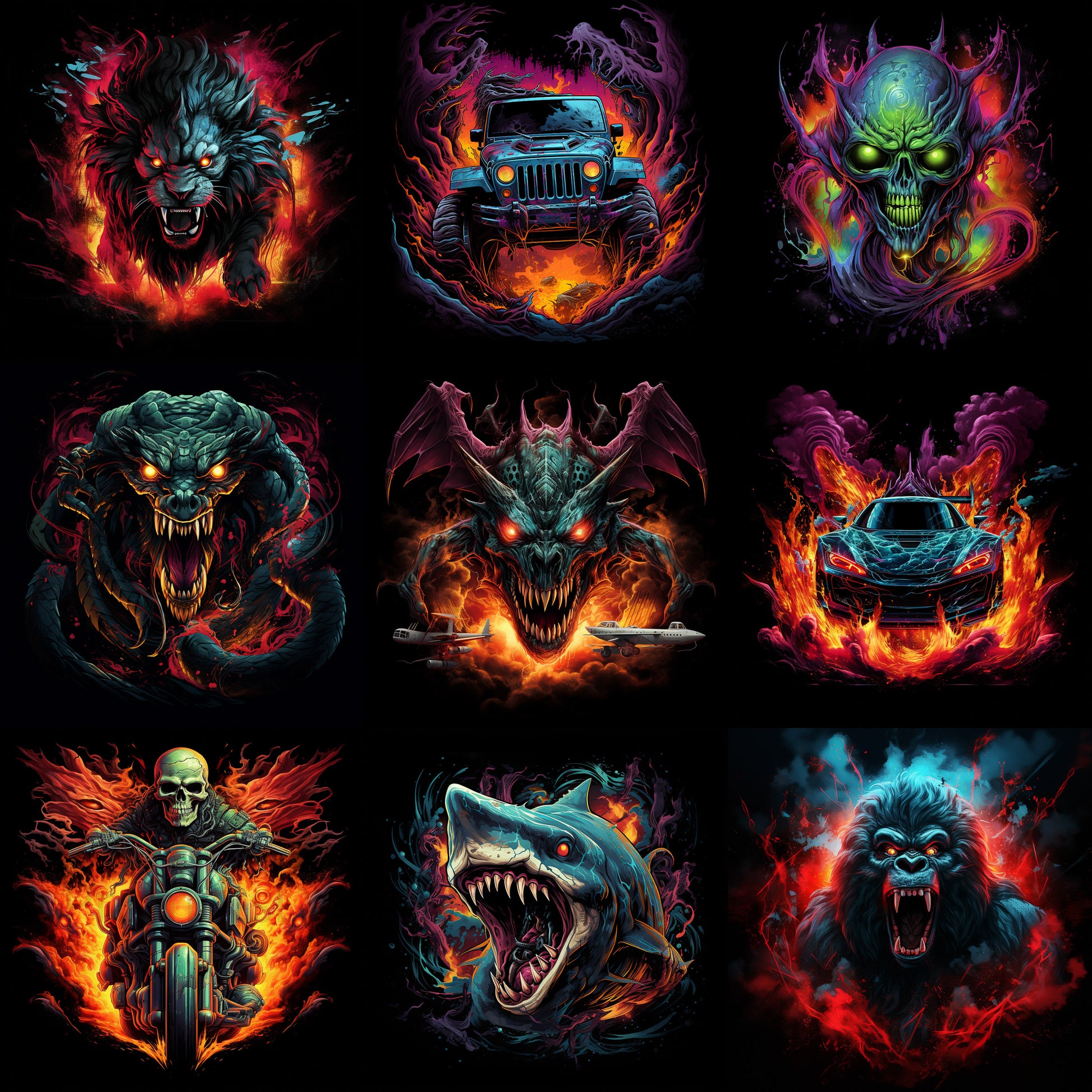 Midjourney Prompt Fantasy Monsters Tshirts Designs Posters