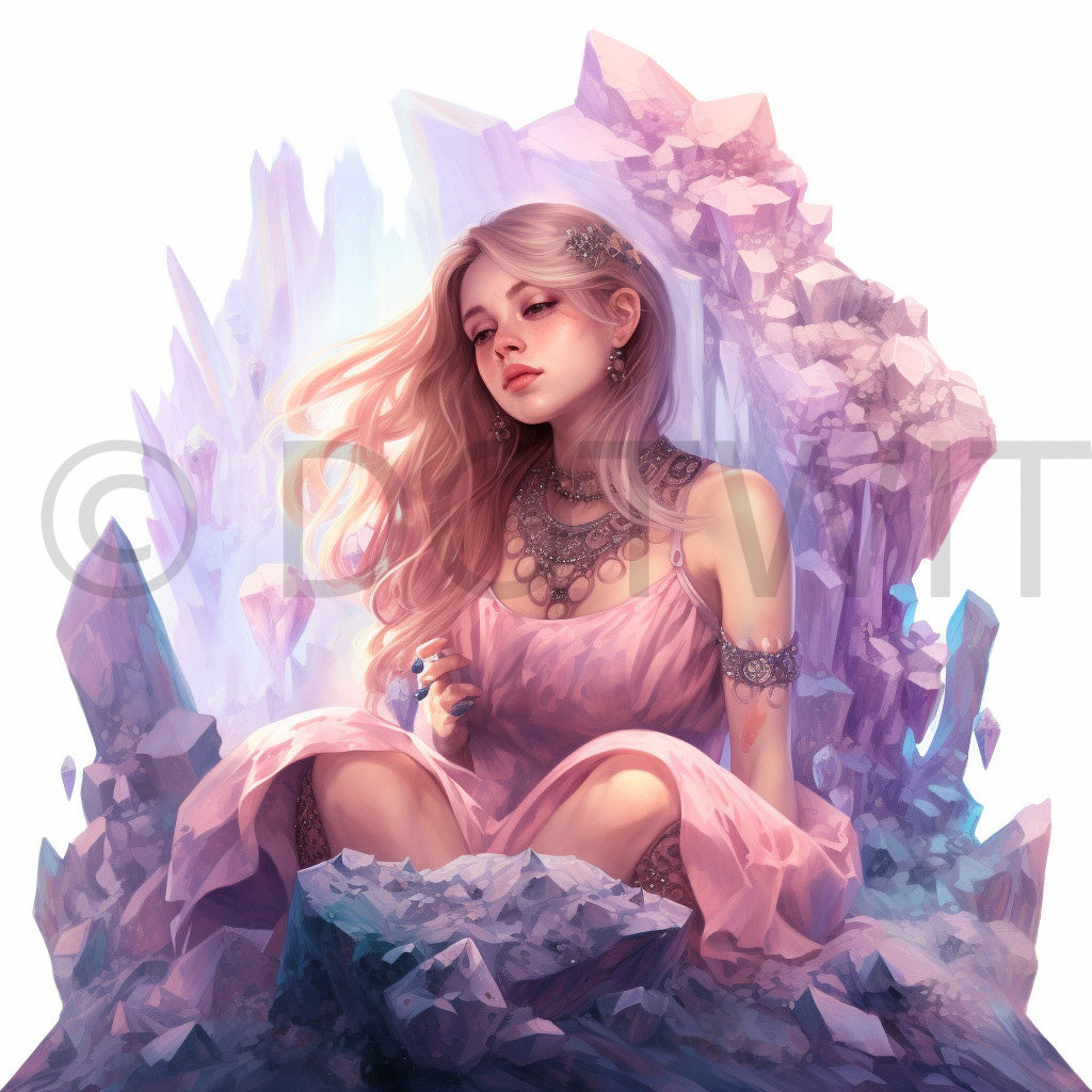 a girl in the mountain Fantasy Watercolor Digital Clipart Fairytales and Midjourney Prompt Commercial Use