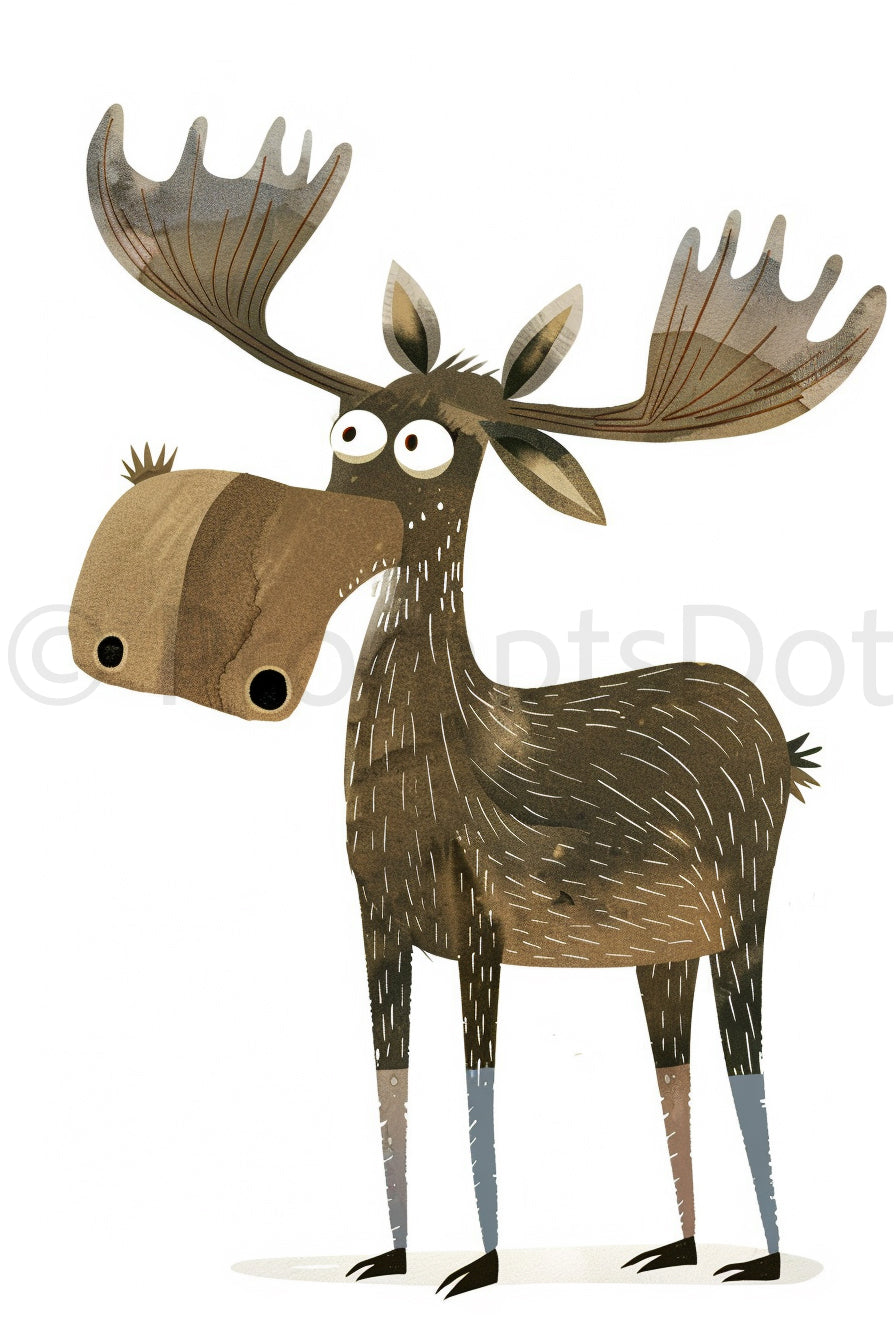 Moose Quirky Animals Watercolor