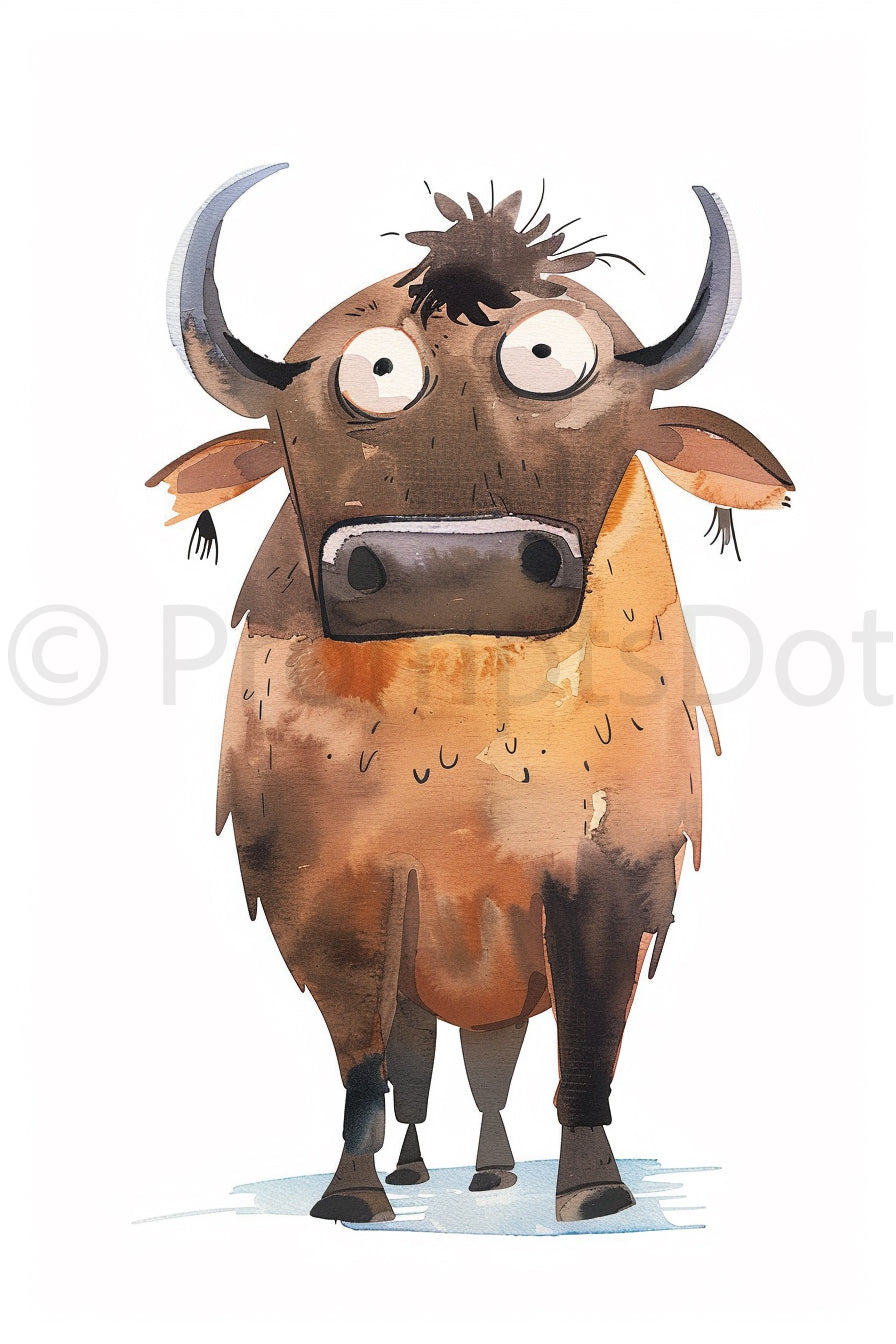 Bull Quirky Animals Watercolor