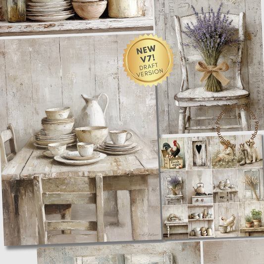 Midjourney V 7 Prompts for Farmhouse Cream Collection Junk Journal