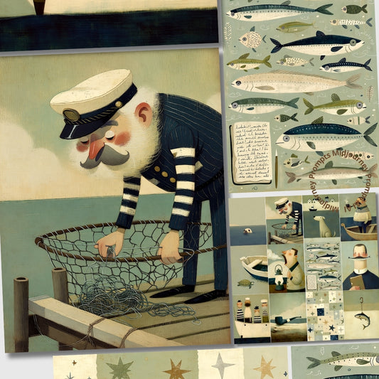 Midjourney NIJI Prompts for Vintage Fisherman Tales Ephemera Pages