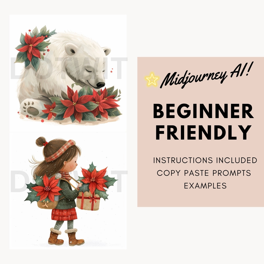 beginner friendly Cozy Floral Christmas Watercolors Clipart Midjourney Prompts