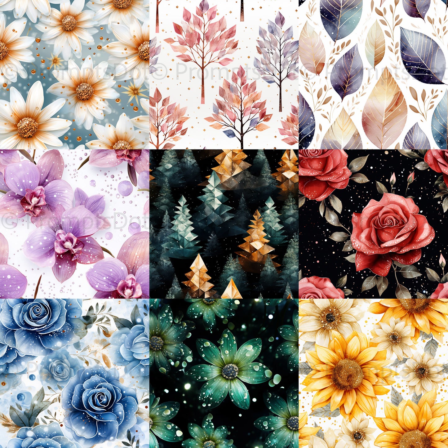 Floral Seamless Patterns Flower Papers Midjourney Prompt Commercial Use