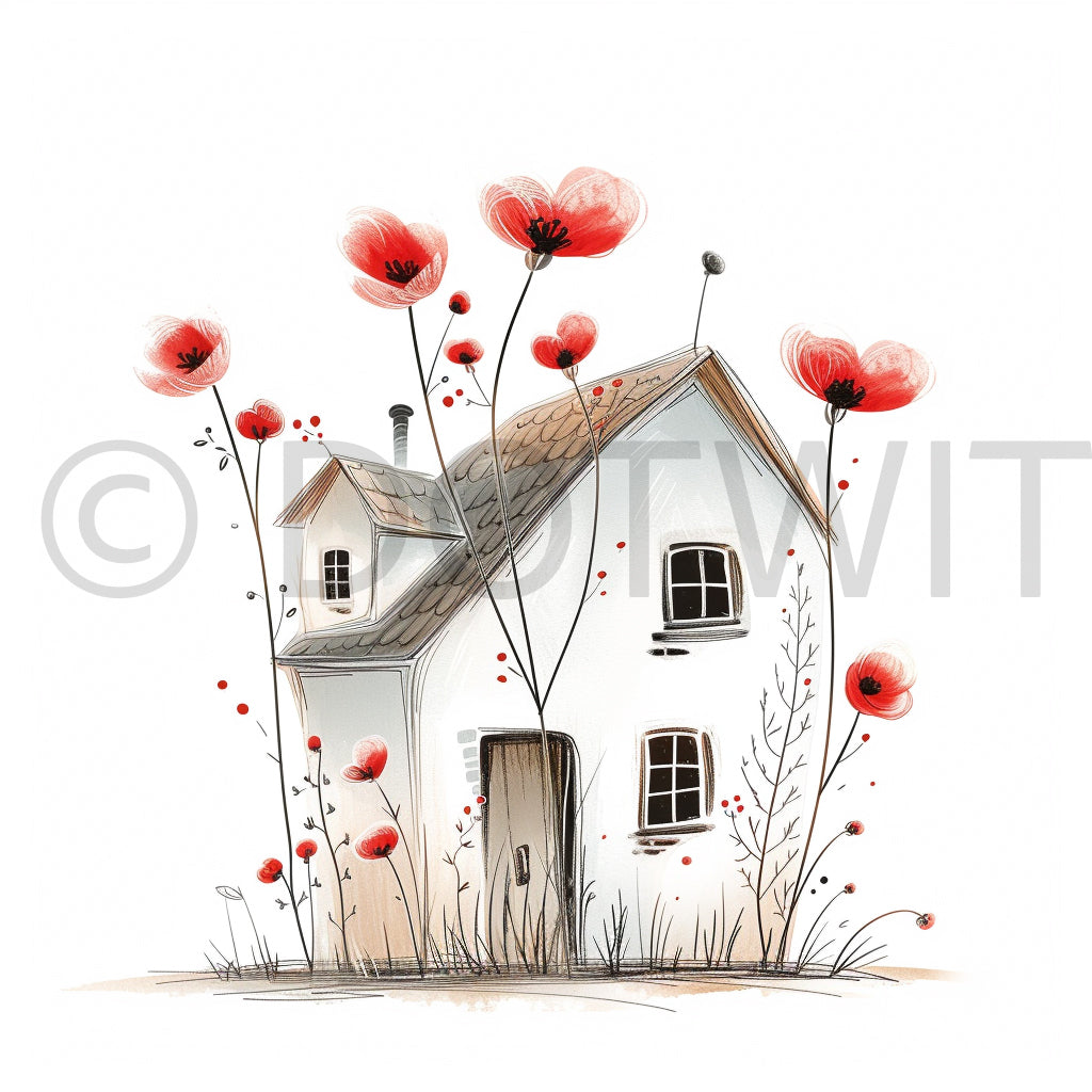 a cute house with flowers