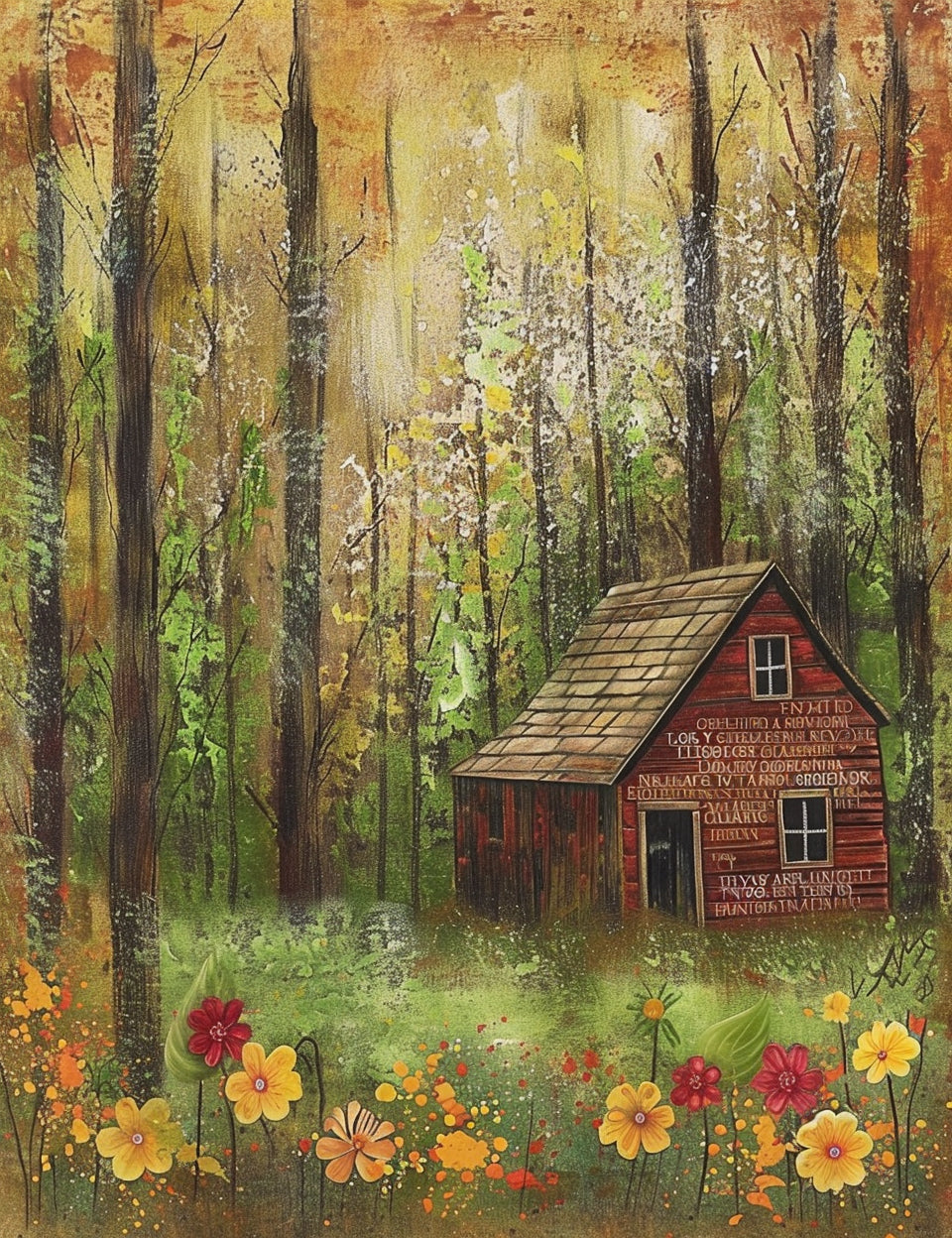 cabin in the woods Midjourney Prompts For Flower Farms Junk Journal Pages