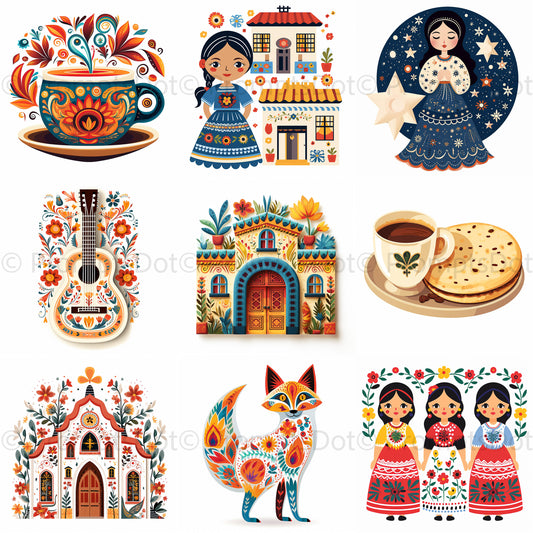 Folk Art Illustrations Hispanic Clipart Midjourney Prompt Commercial Use
