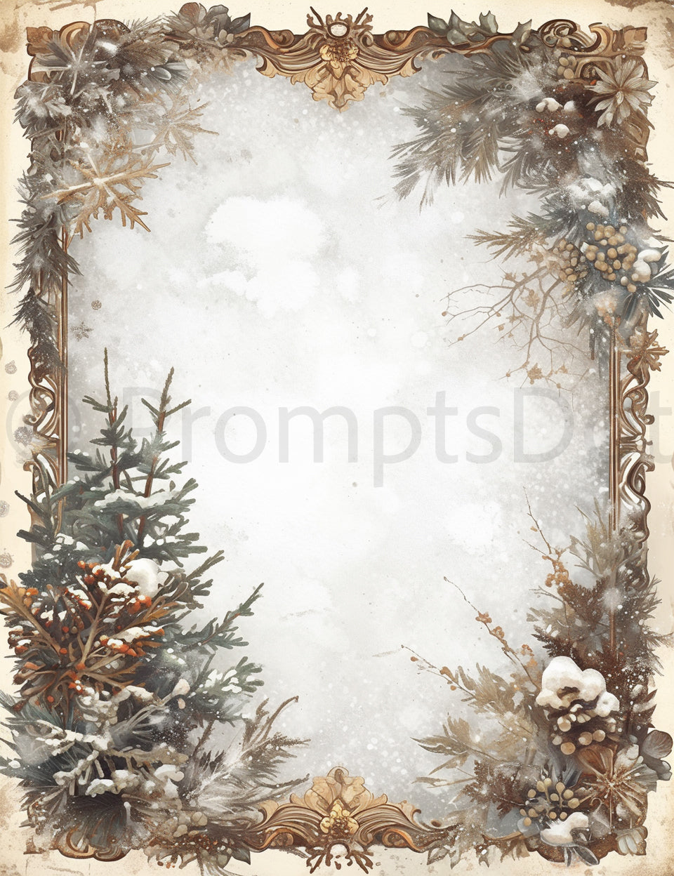 winter page framed Midjourney Prompts For Framed Floral Junk Journal Pages