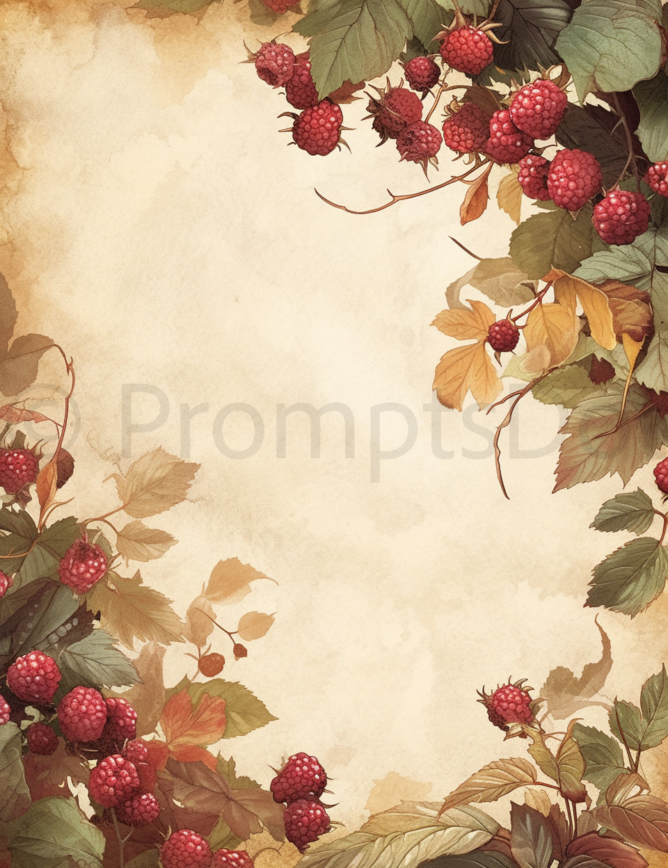 a frame of raspberries Midjourney Prompts For Framed Floral Junk Journal Pages