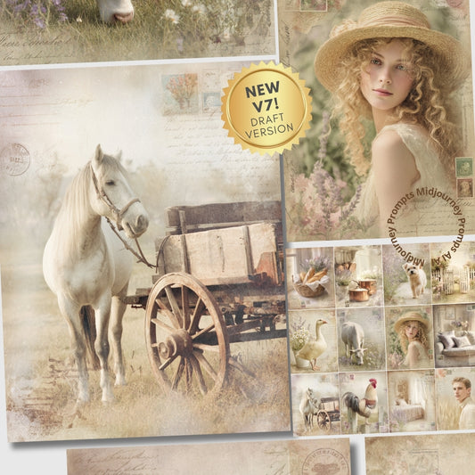 Collage of a horse, cart, and vintage-style images with a 'NEW V7! Draft Version' badge.