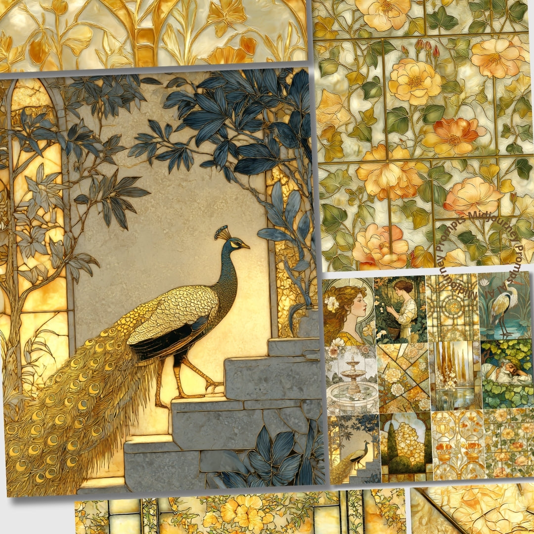 Midjourney V 7 Prompts for French Gardens Stained Glass Style