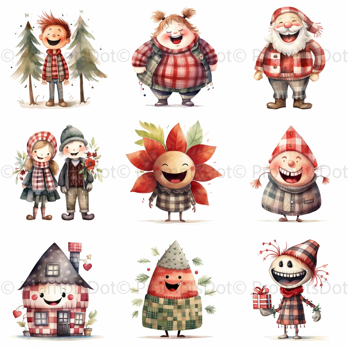 Funny Christmas Character Watercolor Art Midjourney Prompt Commercial Use