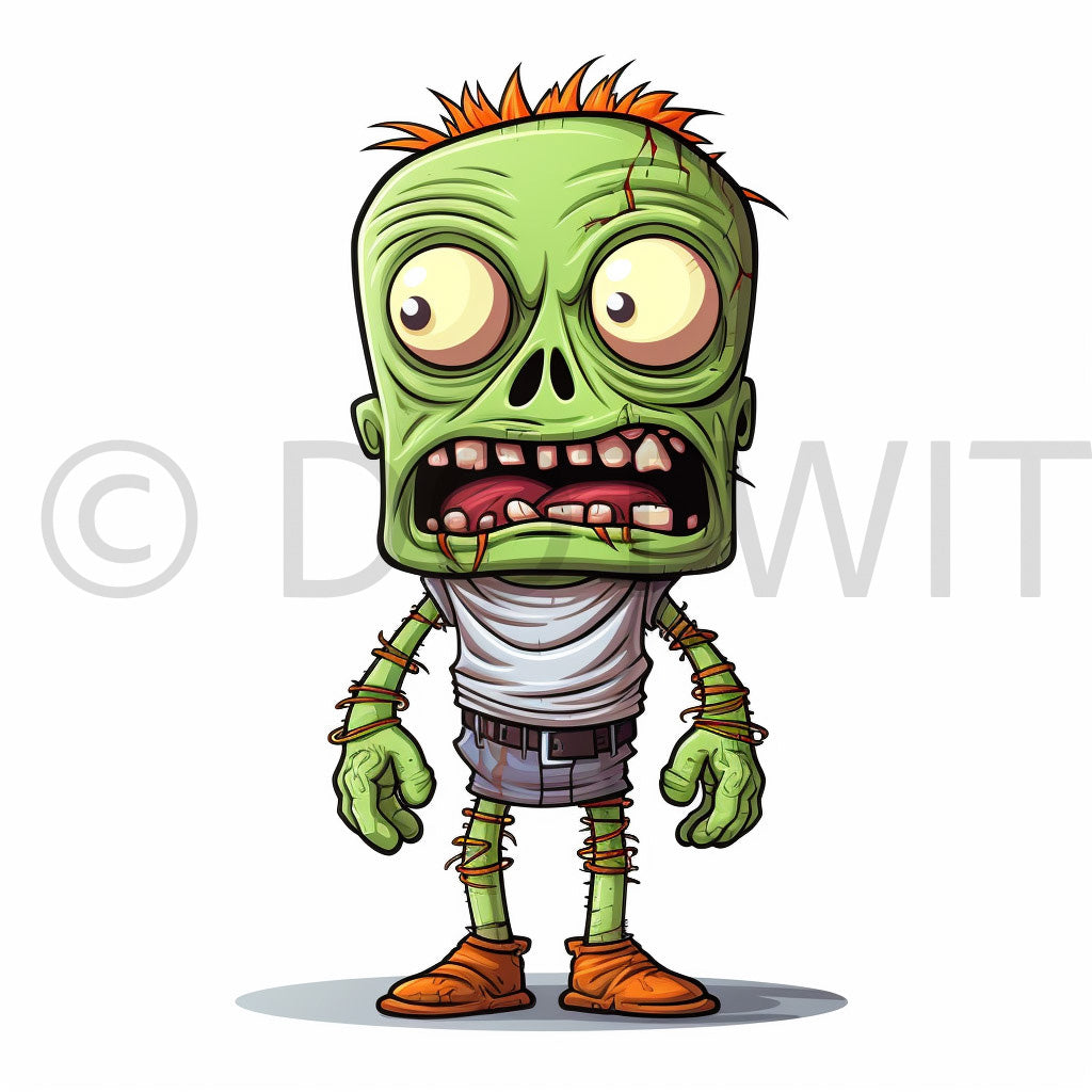 a ghoul green funny halloween zombie Funny Halloween Cartoon Monster Digital Clipart and Midjourney Prompt
