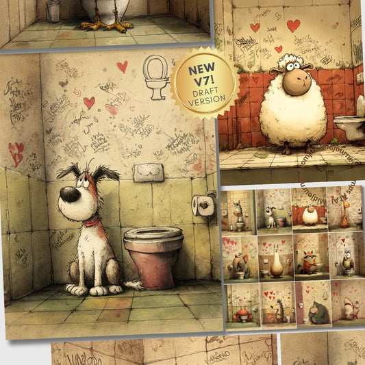 Midjourney V7 Prompts for Funny Satirical Cute Animals in Toilet