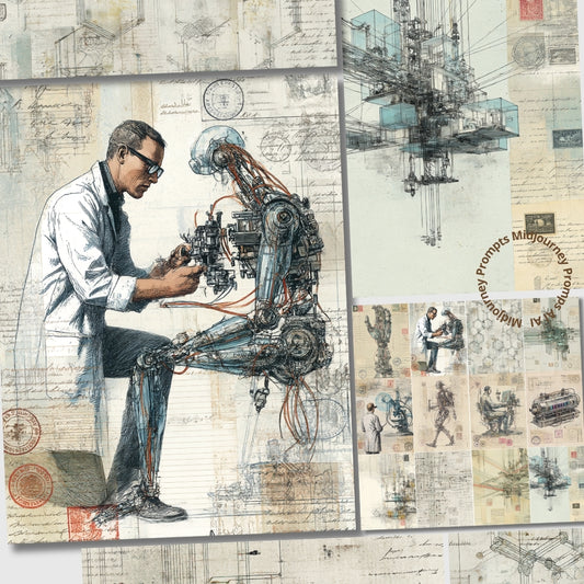 Midjourney V 7 Prompts for Futuristic Technical Junk Journal Pages