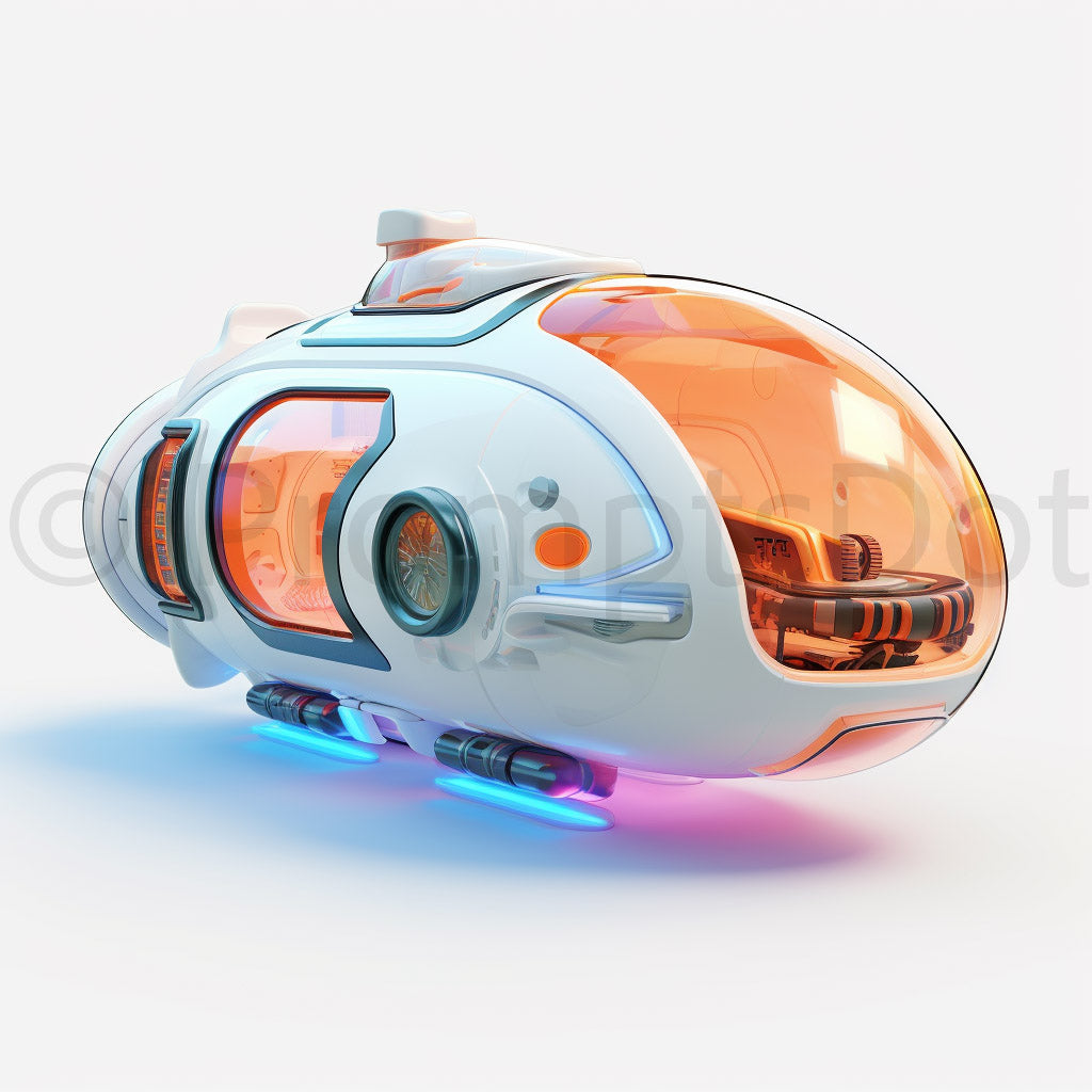 Midjourney Prompt Futuristic Vehicles Buildings Sci-fi Commercial Use Space ship orange on white background