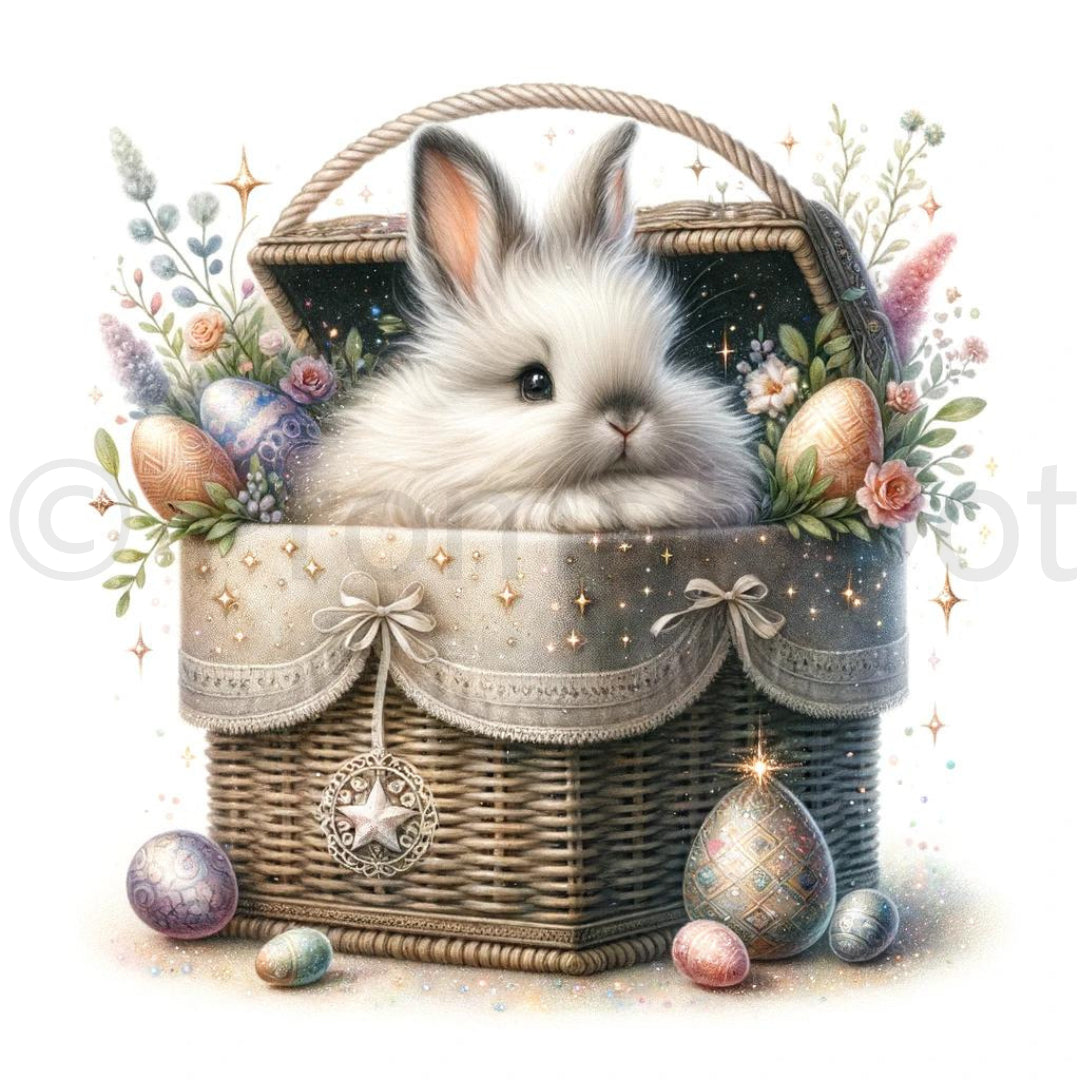 Fluffy Bunny in an Easer Basket Clipart 