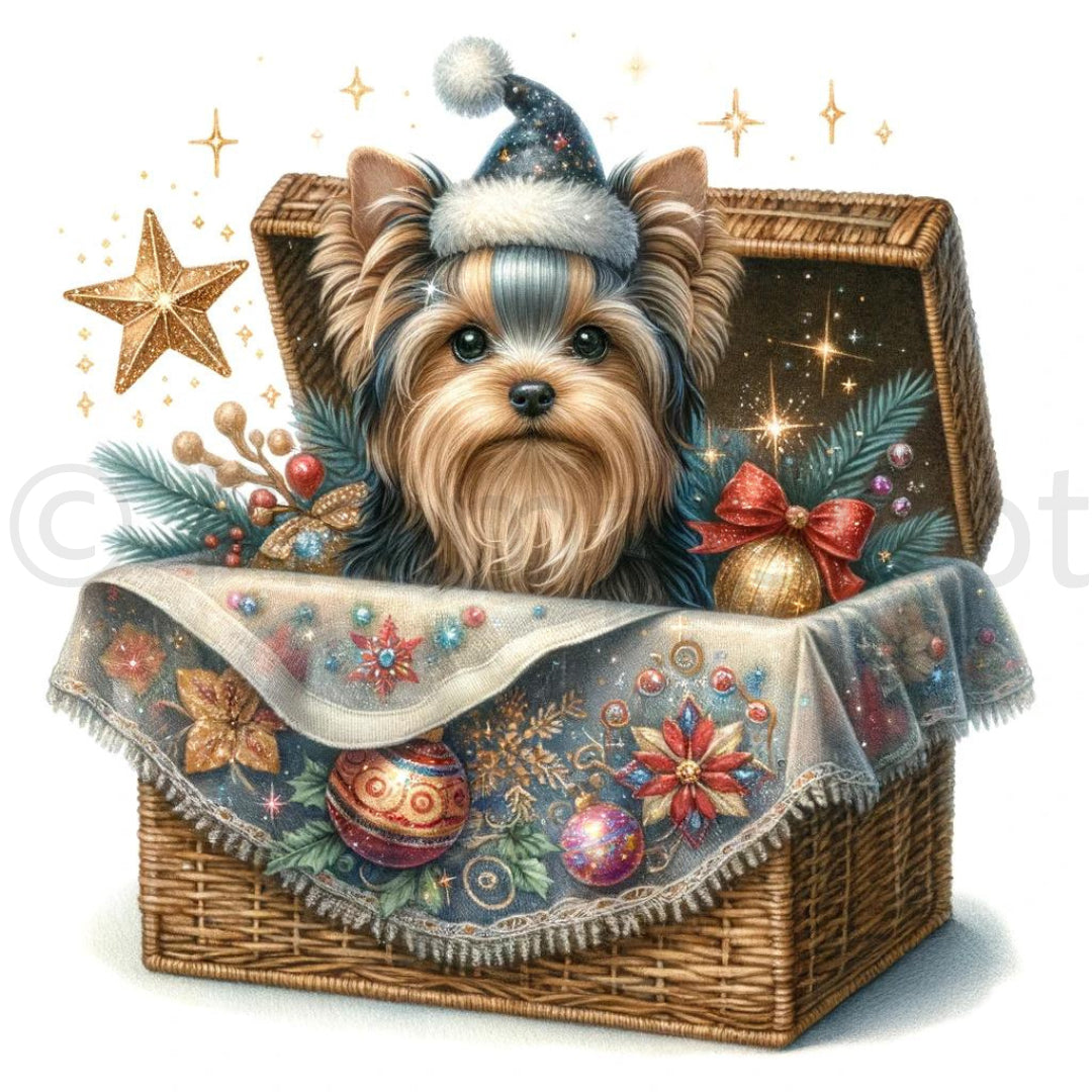 Yorkshire Terrier in a Christmas Hamper