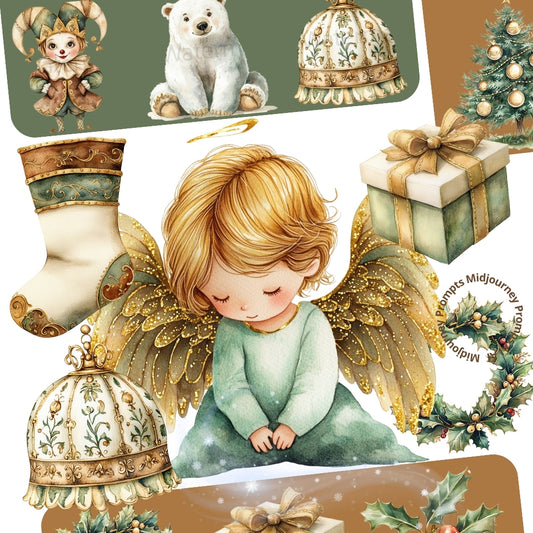 Midjourney Prompts for Simple Gold Coquette Christmas Clipart