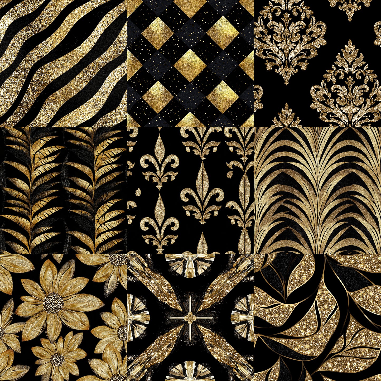 Midjourney Prompts For Gold And Black Glitter Seamless Pattern