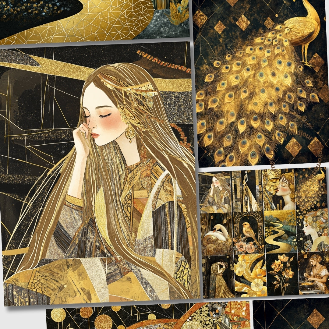 Midjourney V 6.1 Prompts for Golden Art Nouveau Junk Journal