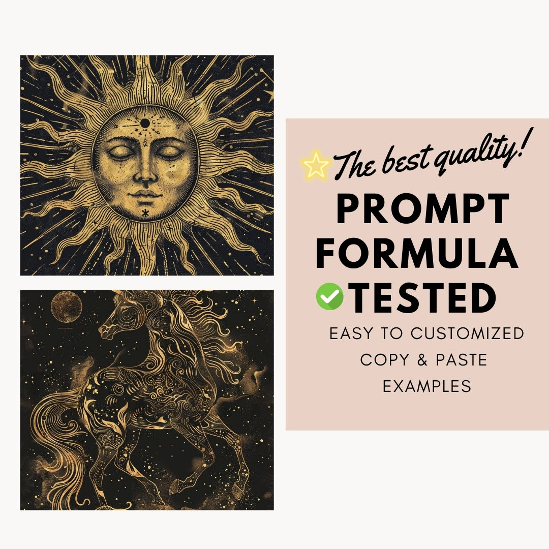 prompts formulas for collections Golden Celestial Mystical Cards Midjourney Prompts