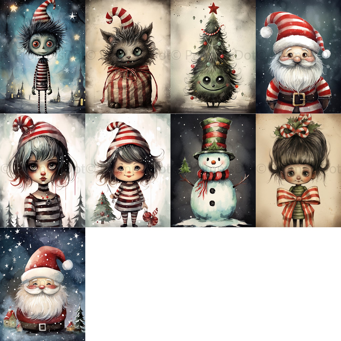 grid of nine Gothic Christmas Postcards Posters Digital Art 