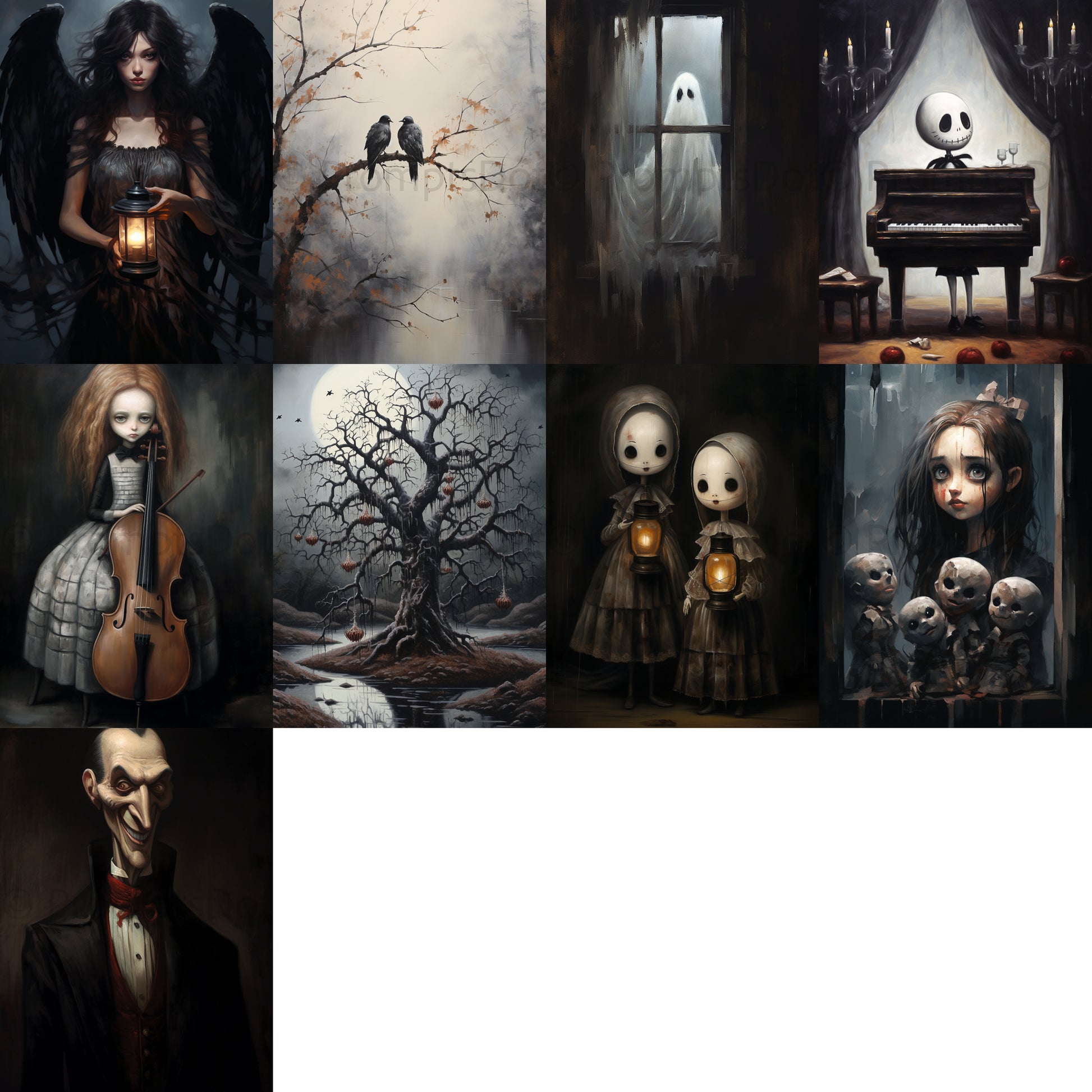 grid of nine Gothic Digital Posters Dark Academia Art