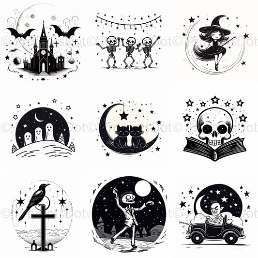 Gothic Outline Icons Cartoon Tshirts Midjourney Prompt