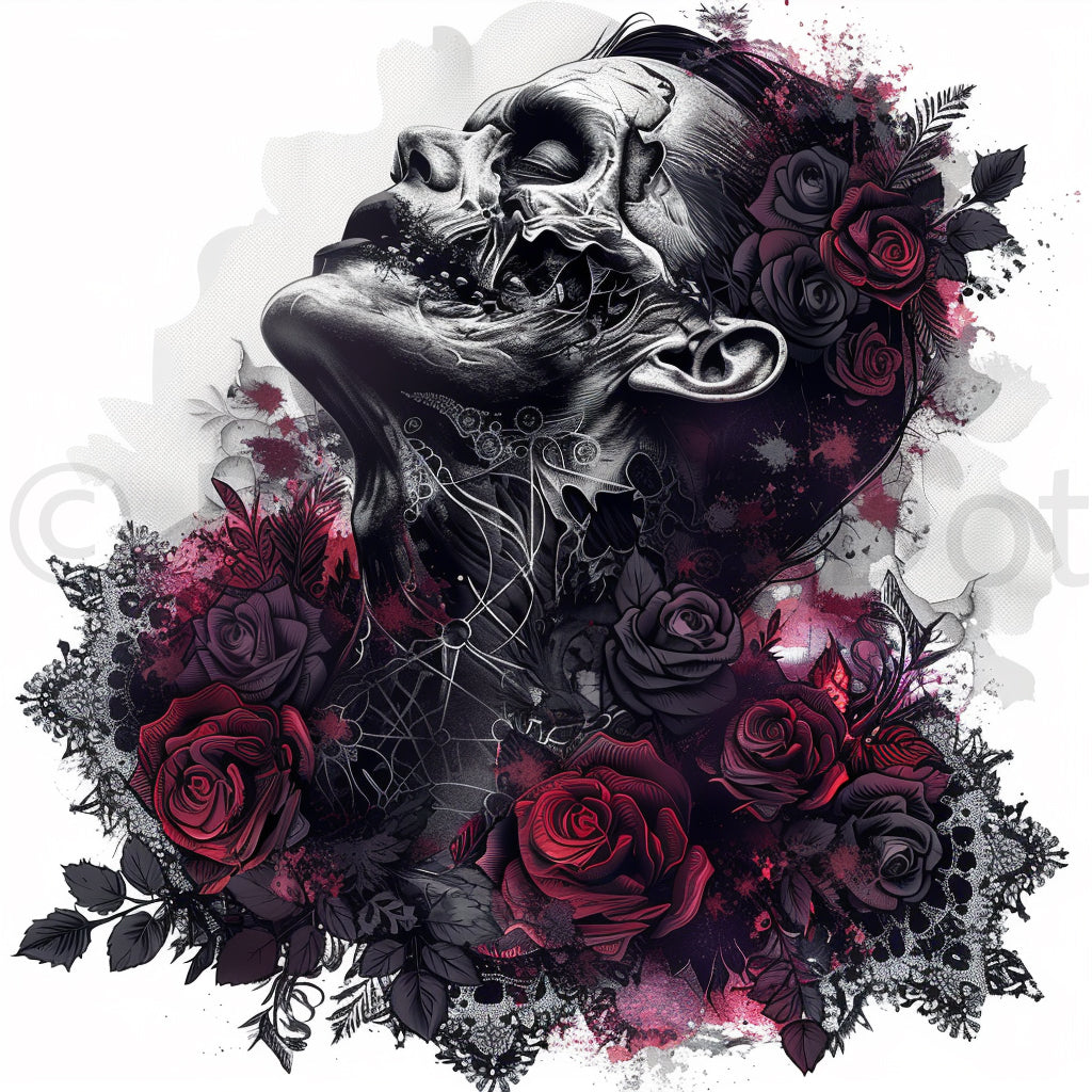 zombie with roses Clipart Gothic Tshirt Design