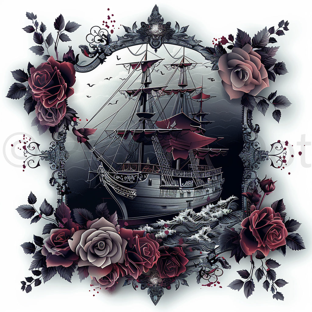 ship in the ocean Clipart Gothic Tshirt Design