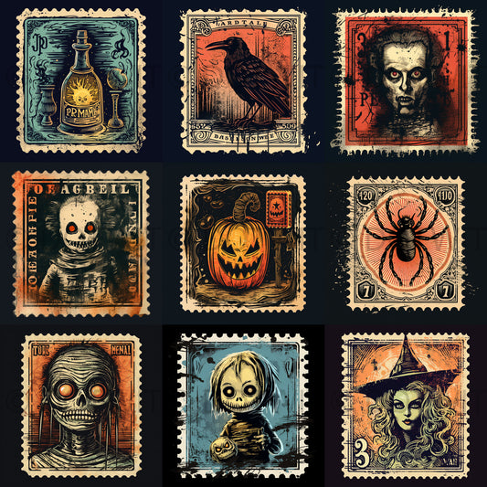 Gothic Stamps Halloween Scrapbooking Art Midjourney Prompt Commercial Use