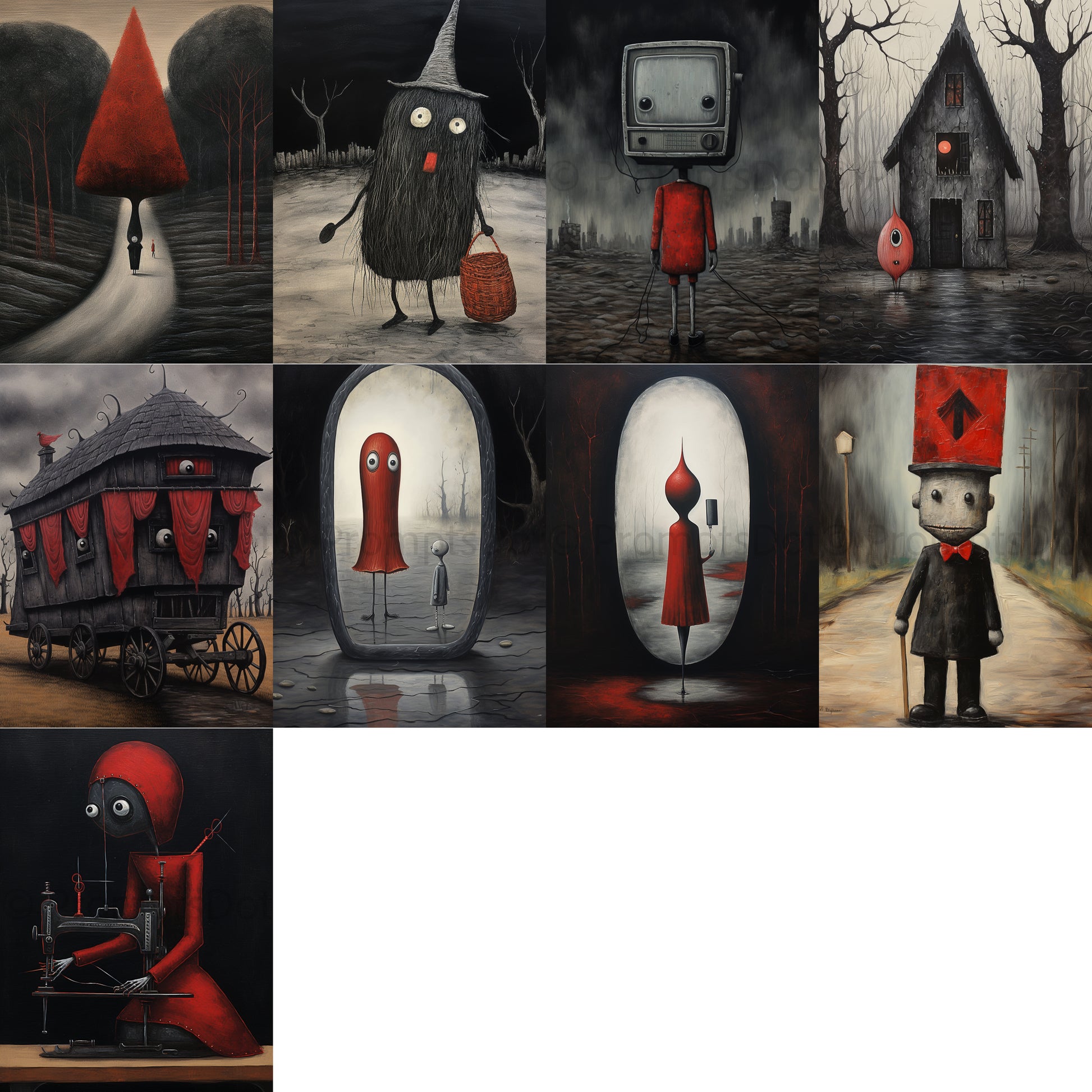 grid of nine Gothic Surrealism Digital Art Poster