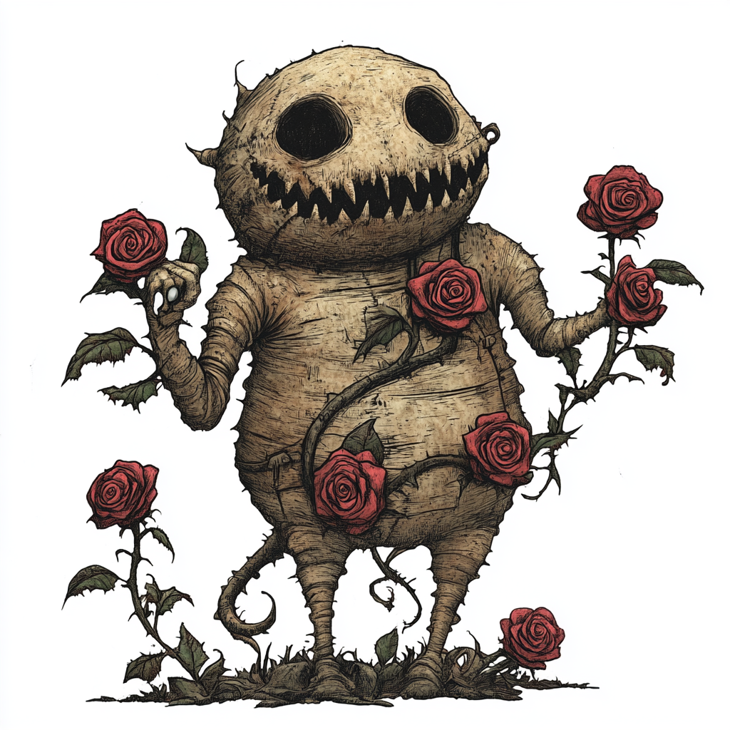 a giant with roses Midjourney Guide PDF For Gothic Vintage Halloween Characters
